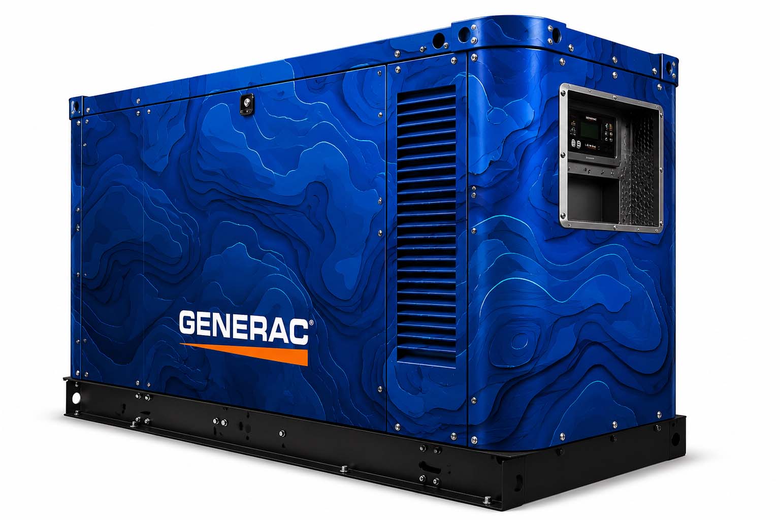 Blue topographic wrap on a stationary commercial generator rendered concept